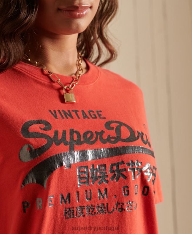 camiseta tonal com logo vintage mulheres vermelho roupas Superdry 2208H2819