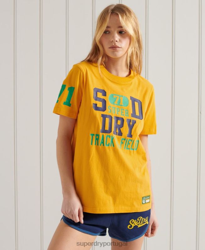 camiseta união atlética universitária mulheres ouro roupas Superdry 2208H2795