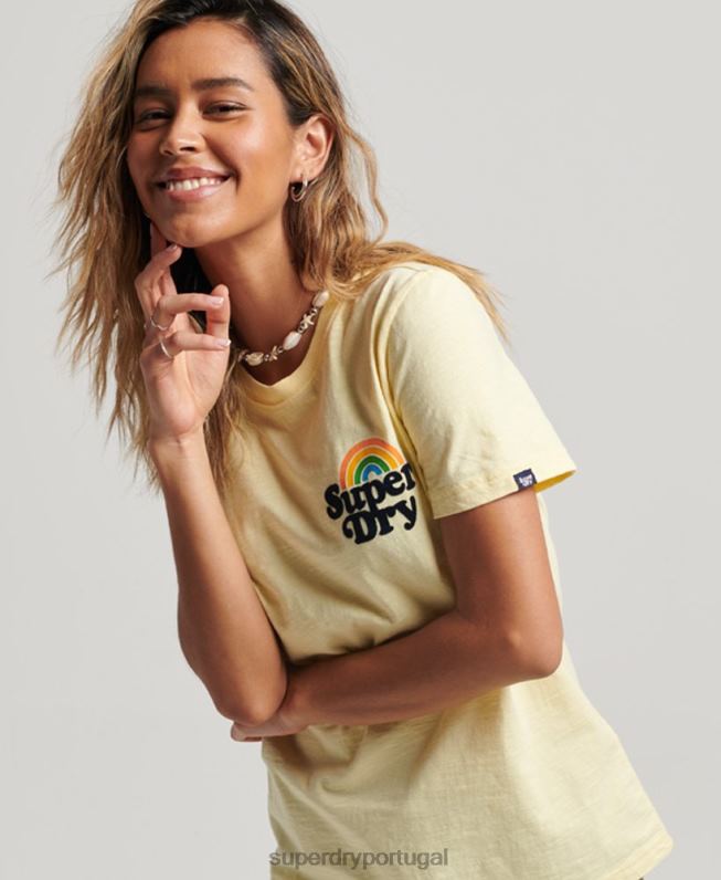 camiseta vintage arco-íris mulheres amarelo roupas Superdry 2208H2178