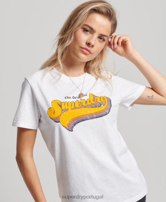 camiseta vintage arco-íris mulheres branco roupas Superdry 2208H2226
