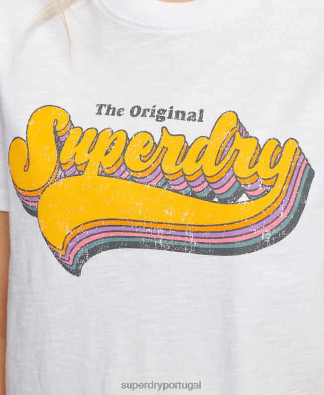camiseta vintage arco-íris mulheres branco roupas Superdry 2208H2226