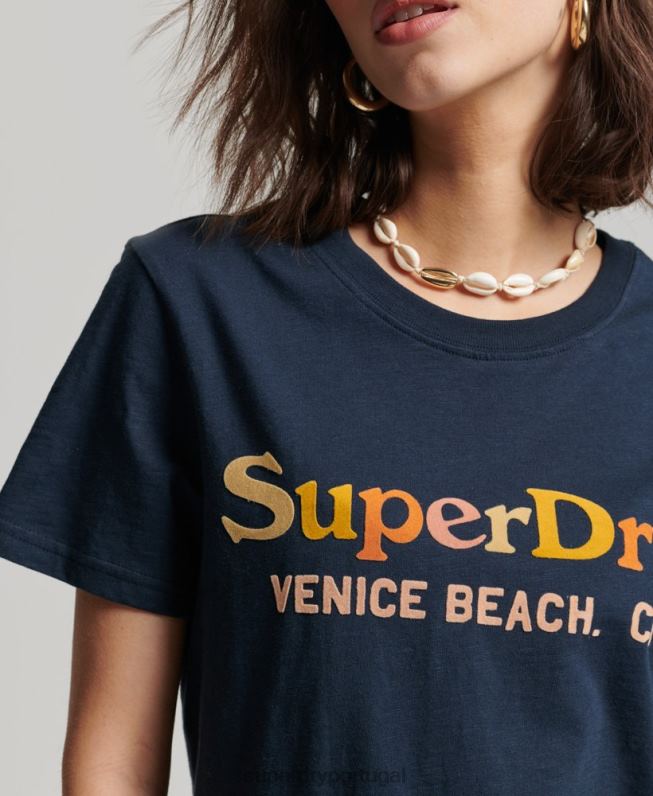 camiseta vintage arco-íris mulheres marinha roupas Superdry 2208H2286