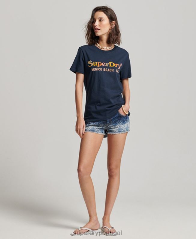 camiseta vintage arco-íris mulheres marinha roupas Superdry 2208H2286