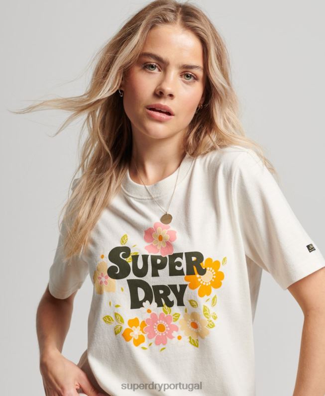 camiseta vintage com estampa floral mulheres branco roupas Superdry 2208H2621