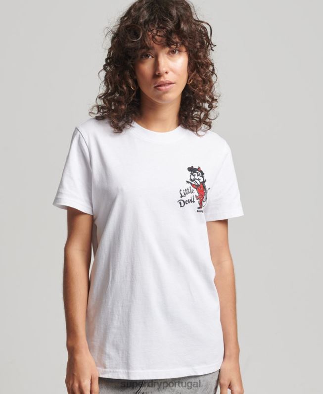camiseta vintage com linhas cruzadas e strass mulheres branco roupas Superdry 2208H2823
