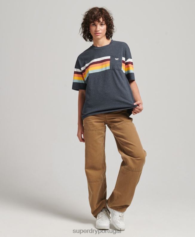 camiseta vintage com listras cali mulheres marinha roupas Superdry 2208H2807