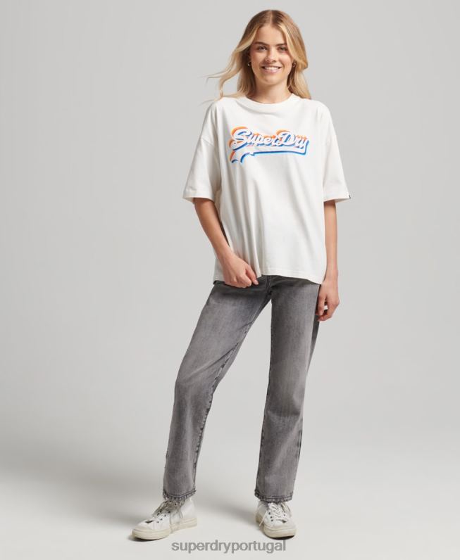 camiseta vintage com logo arco-íris mulheres branco roupas Superdry 2208H6226