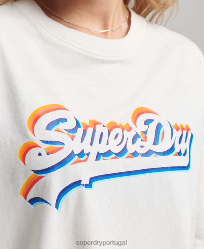 camiseta vintage com logo arco-íris mulheres branco roupas Superdry 2208H6226