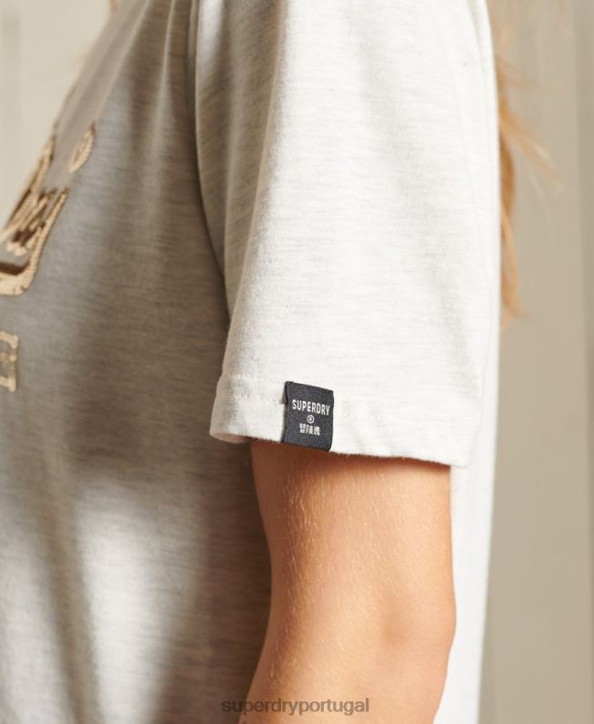camiseta vintage com logo boho e brilho mulheres bege roupas Superdry 2208H6774