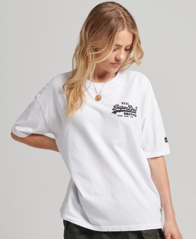 camiseta vintage com logo box fit mulheres branco roupas Superdry 2208H6308