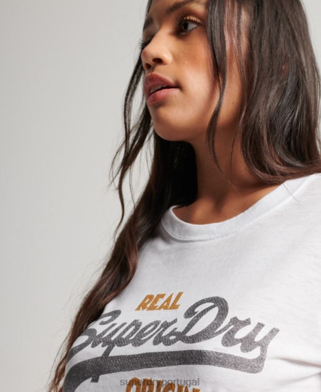 camiseta vintage com logo burnout mulheres branco roupas Superdry 2208H2715