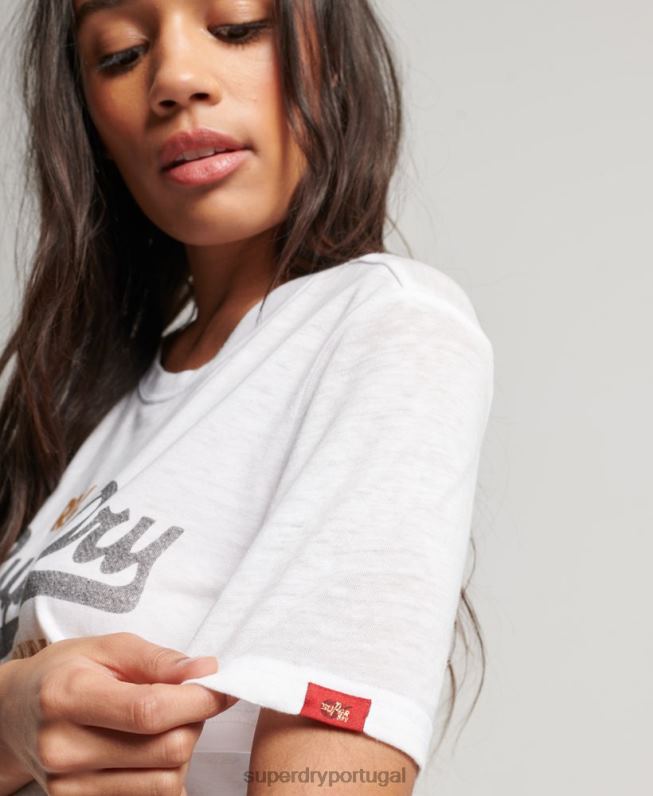 camiseta vintage com logo burnout mulheres branco roupas Superdry 2208H2715