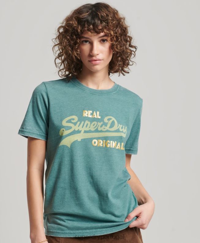 camiseta vintage com logo burnout mulheres verde roupas Superdry 2208H2118