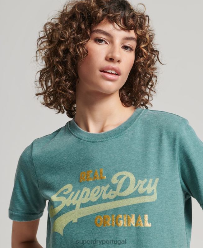 camiseta vintage com logo burnout mulheres verde roupas Superdry 2208H2118