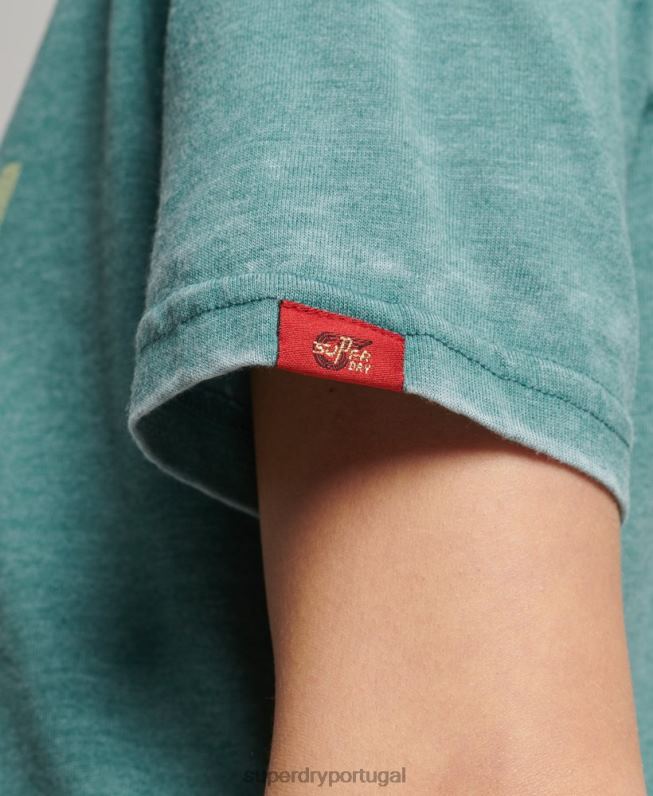 camiseta vintage com logo burnout mulheres verde roupas Superdry 2208H2118