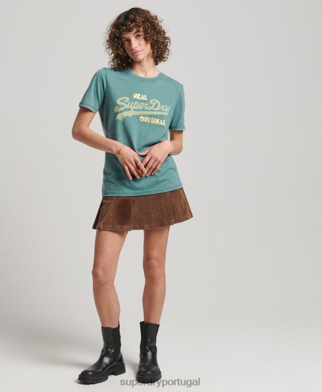 camiseta vintage com logo burnout mulheres verde roupas Superdry 2208H2118