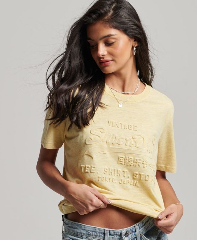 camiseta vintage com logo em relevo mulheres amarelo roupas Superdry 2208H2279