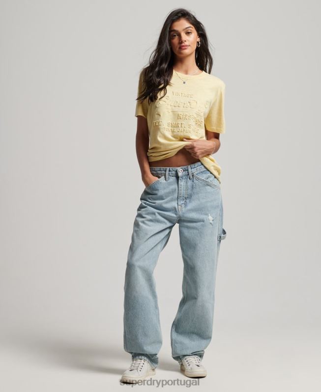 camiseta vintage com logo em relevo mulheres amarelo roupas Superdry 2208H2279