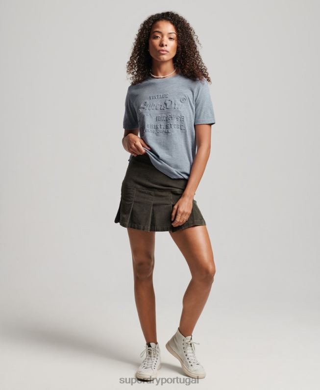 camiseta vintage com logo em relevo mulheres azul claro roupas Superdry 2208H2612