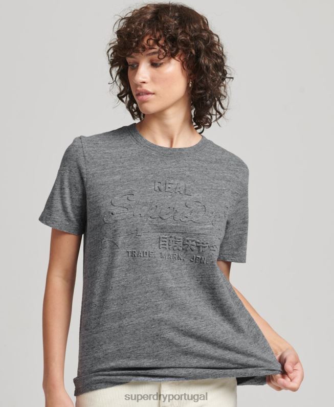 camiseta vintage com logo em relevo mulheres azul claro roupas Superdry 2208H2640