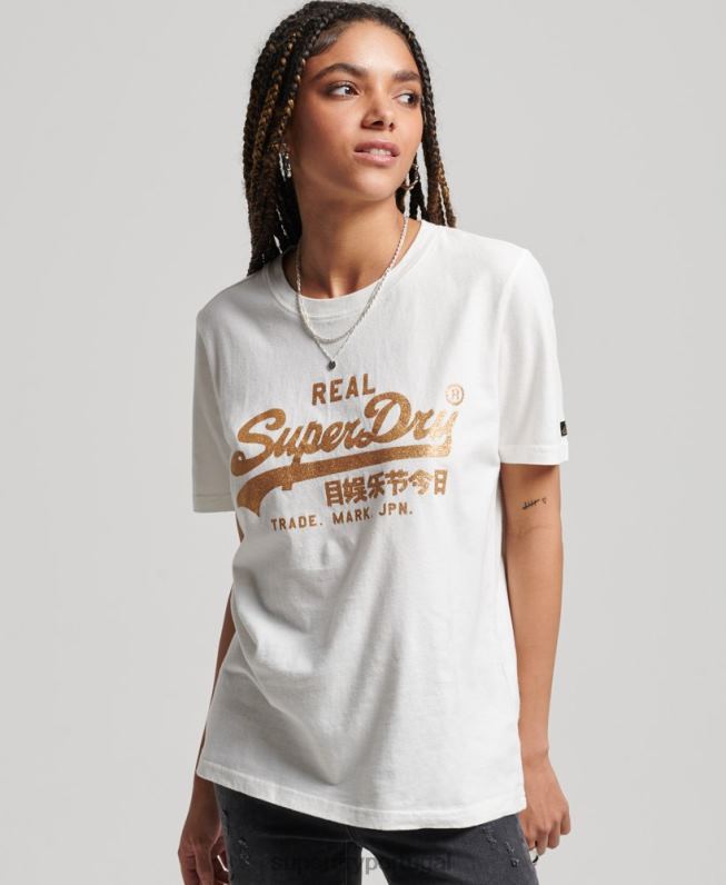 camiseta vintage com logo enfeitado mulheres branco roupas Superdry 2208H2660