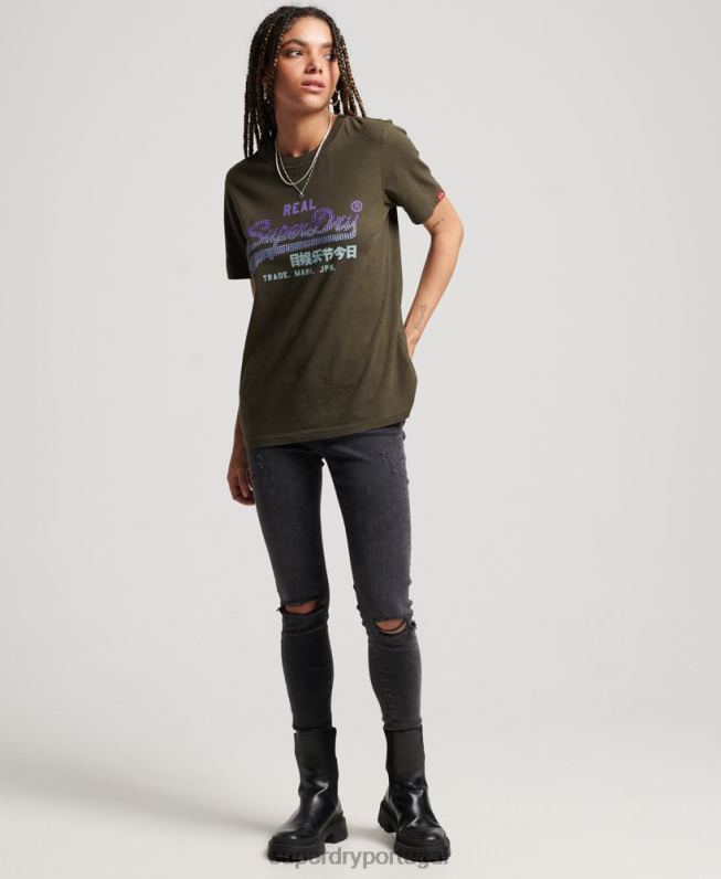 camiseta vintage com logo enfeitado mulheres caqui roupas Superdry 2208H2696