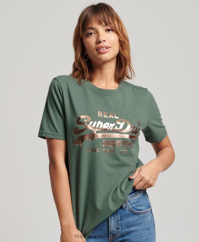 camiseta vintage com logo enfeitado mulheres verde roupas Superdry 2208H2292