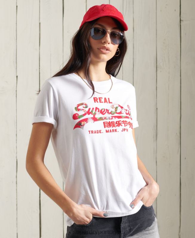 camiseta vintage com logo mulheres branco roupas Superdry 2208H2852