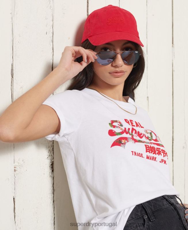 camiseta vintage com logo mulheres branco roupas Superdry 2208H2852