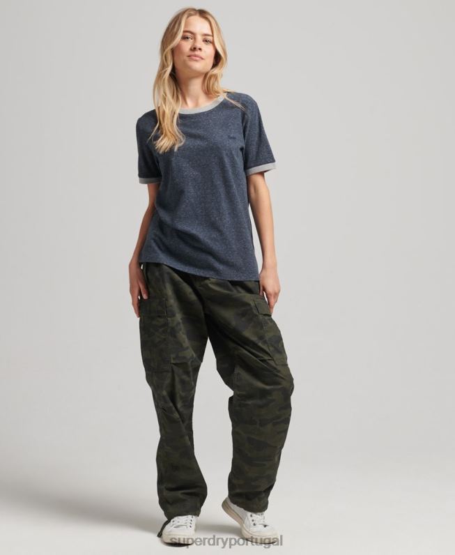 camiseta vintage com logo ringer de algodão orgânico mulheres marinha roupas Superdry 2208H6239