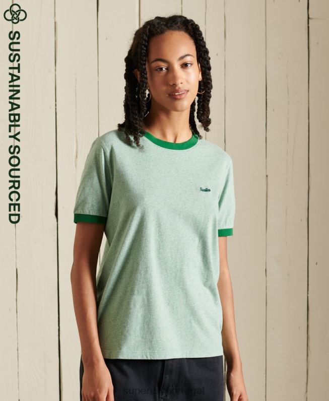 camiseta vintage com logo ringer de algodão orgânico mulheres verde roupas Superdry 2208H6282