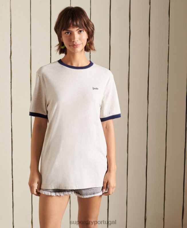 camiseta vintage com logo vintage de algodão orgânico mulheres creme roupas Superdry 2208H6756