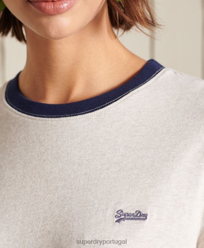 camiseta vintage com logo vintage de algodão orgânico mulheres creme roupas Superdry 2208H6756