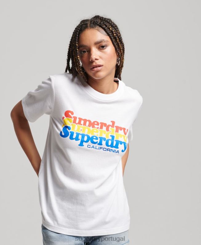 camiseta vintage com preenchimento de script mulheres branco roupas Superdry 2208H2225