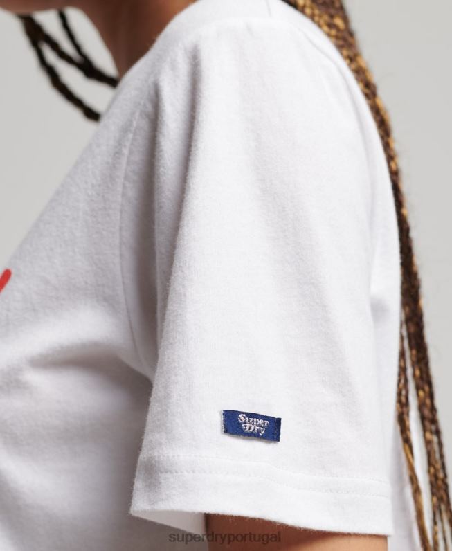 camiseta vintage com preenchimento de script mulheres branco roupas Superdry 2208H2225