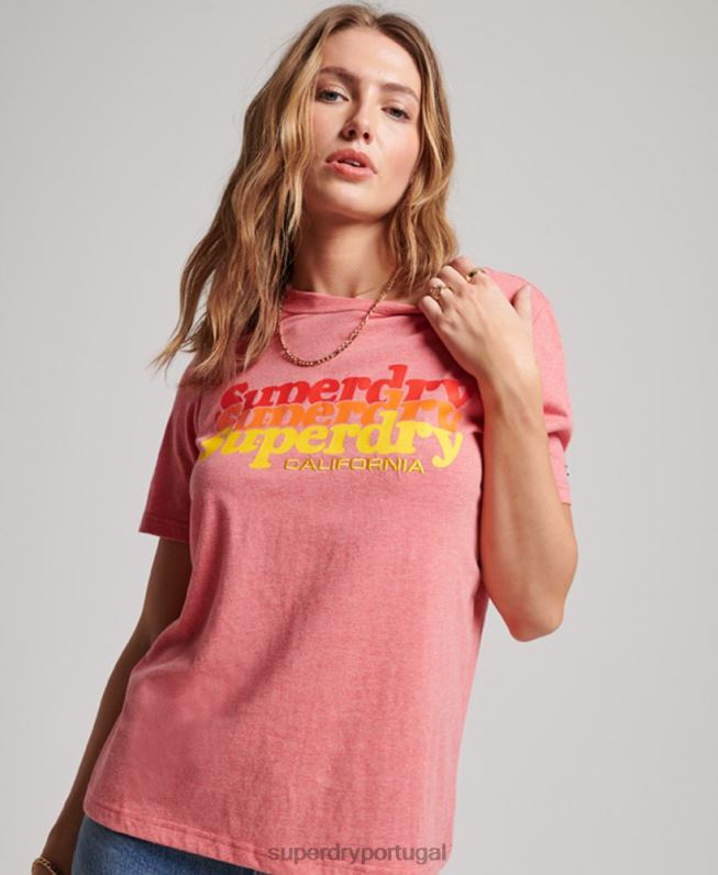 camiseta vintage com preenchimento de script mulheres vermelho roupas Superdry 2208H2672