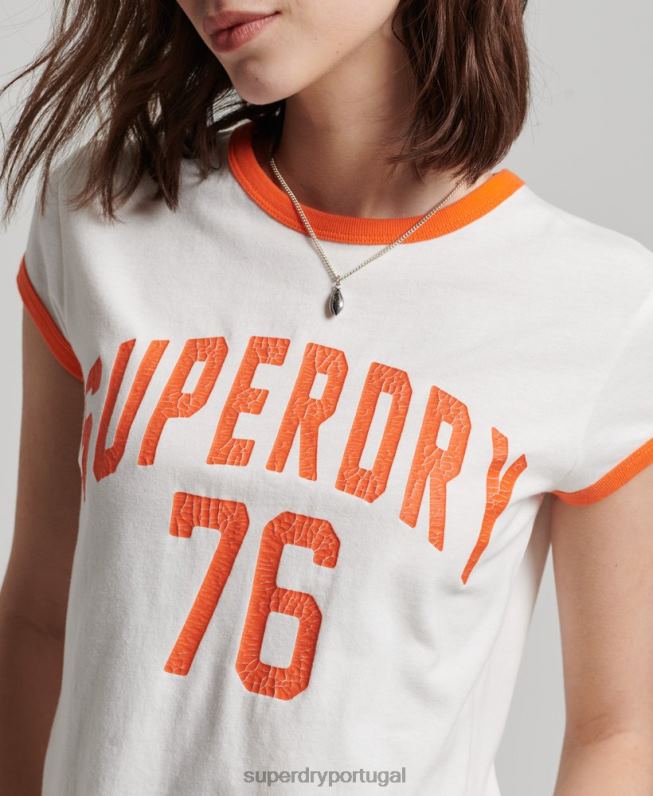 camiseta vintage com toque atlético mulheres branco roupas Superdry 2208H2713