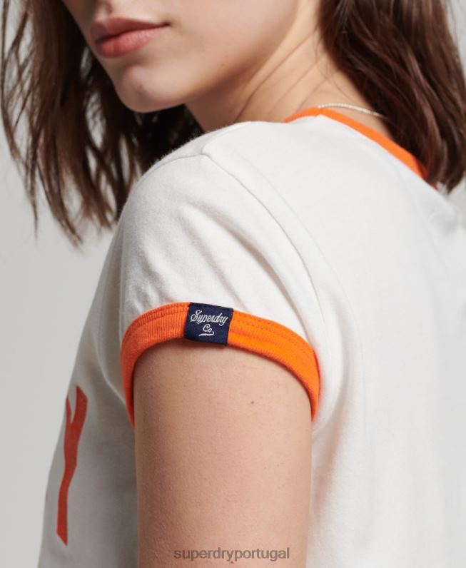 camiseta vintage com toque atlético mulheres branco roupas Superdry 2208H2713