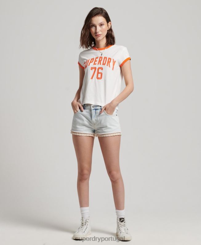 camiseta vintage com toque atlético mulheres branco roupas Superdry 2208H2713