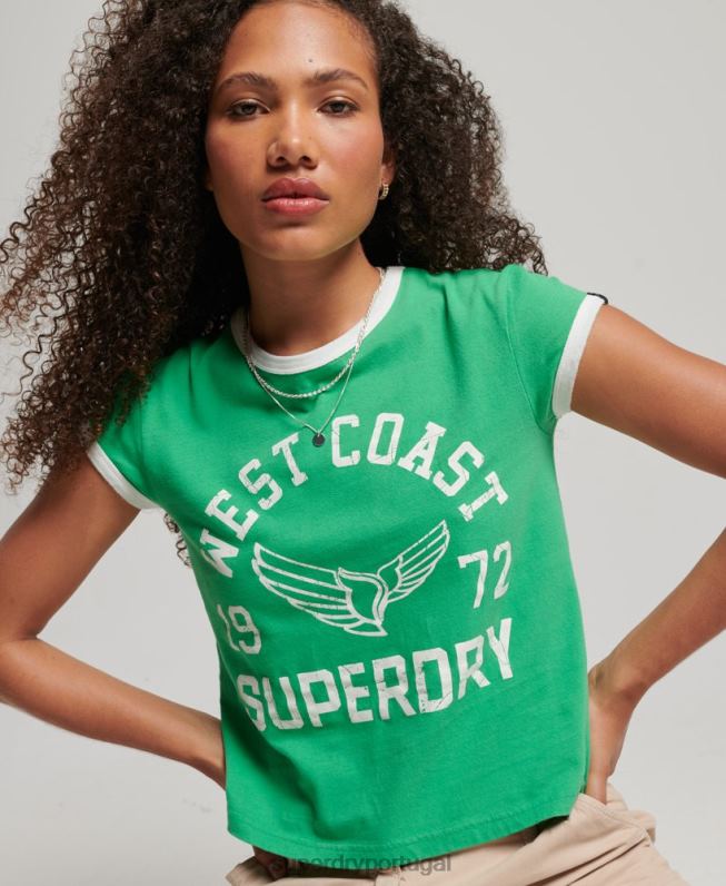 camiseta vintage com toque atlético mulheres verde roupas Superdry 2208H2187