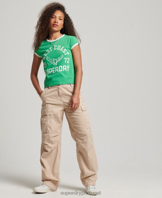 camiseta vintage com toque atlético mulheres verde roupas Superdry 2208H2187