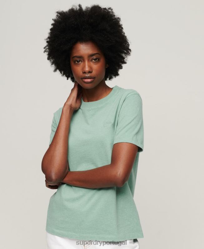 camiseta vintage de algodão orgânico com logo bordado mulheres verde roupas Superdry 2208H2250