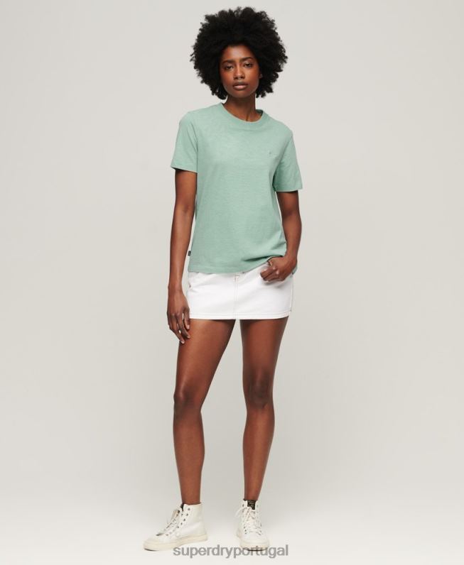 camiseta vintage de algodão orgânico com logo bordado mulheres verde roupas Superdry 2208H2250