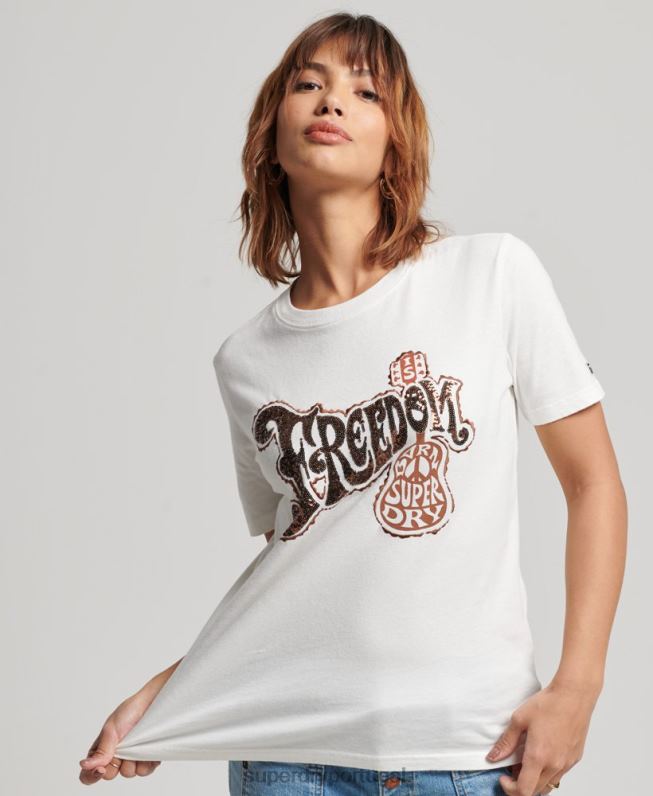 camiseta vintage decorada mulheres branco roupas Superdry 2208H2711