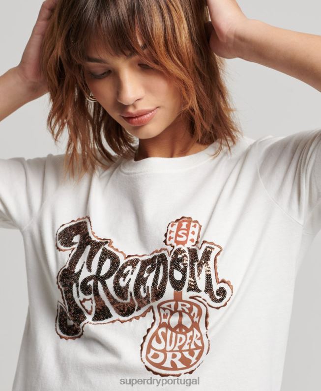 camiseta vintage decorada mulheres branco roupas Superdry 2208H2711