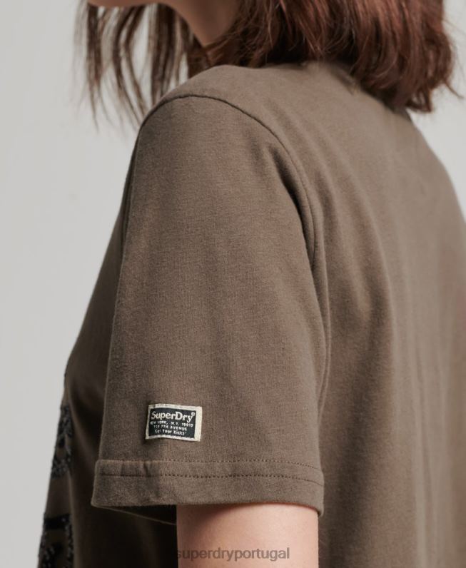 camiseta vintage decorada mulheres caqui roupas Superdry 2208H2722