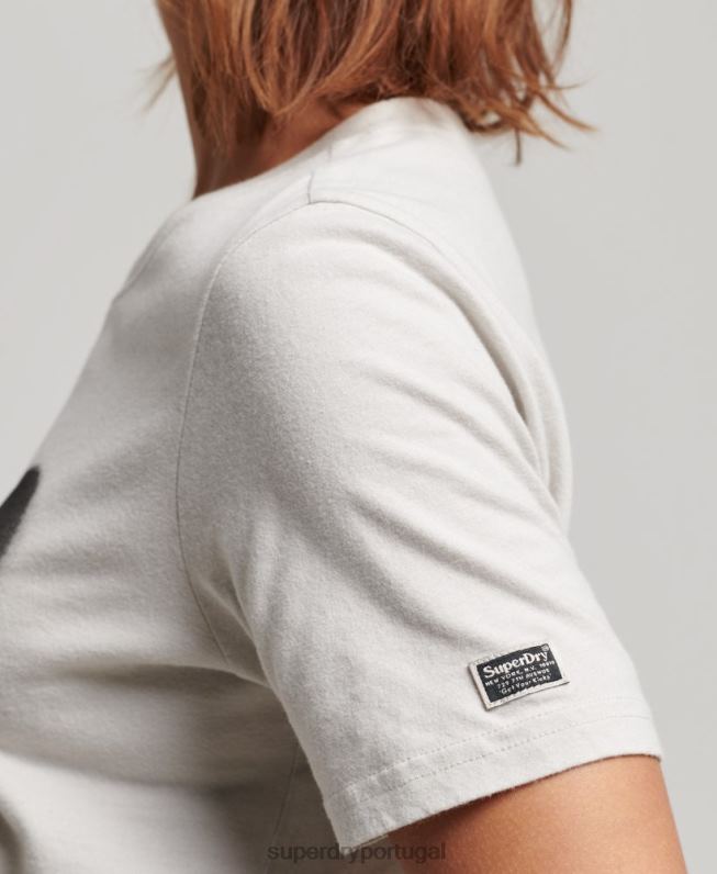 camiseta vintage decorada mulheres cinza claro roupas Superdry 2208H2654