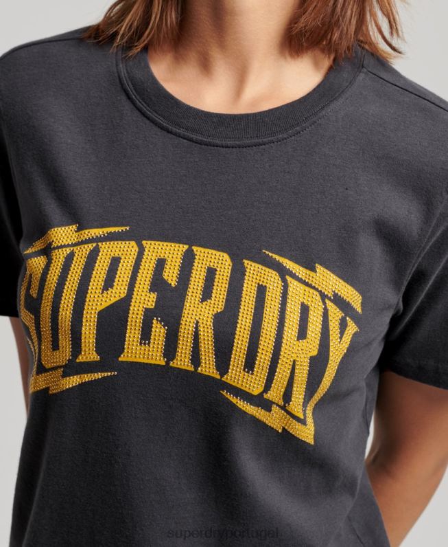 camiseta vintage decorada mulheres cinza escuro roupas Superdry 2208H2630