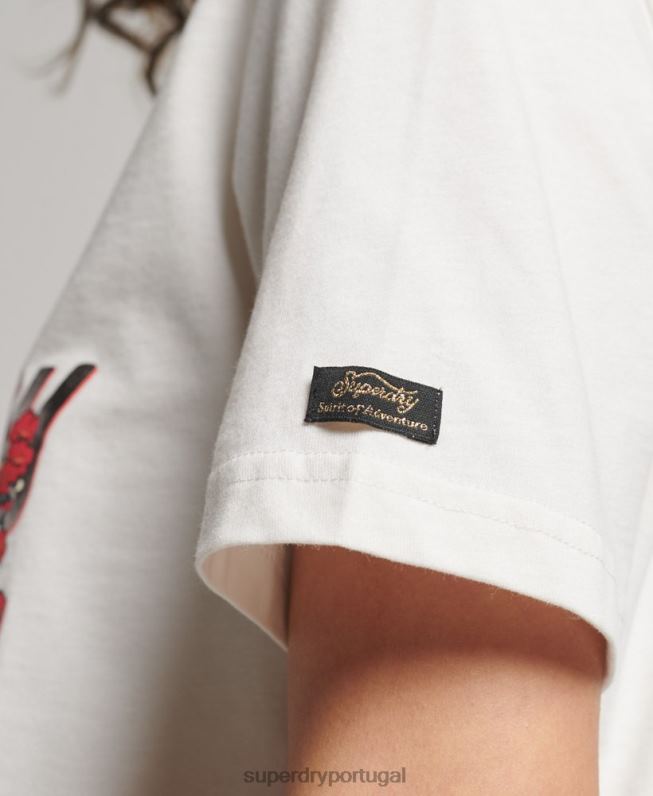 camiseta vintage japonesa com estampa de logotipo mulheres branco roupas Superdry 2208H2680