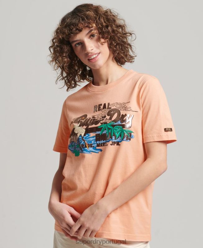 camiseta vintage japonesa com estampa de logotipo mulheres laranja roupas Superdry 2208H2679